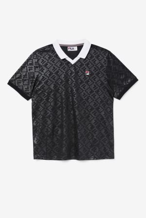 FILA Paxton Johnny Collar Polos Black / White,Mens Clothing | CA.VHIEAR841